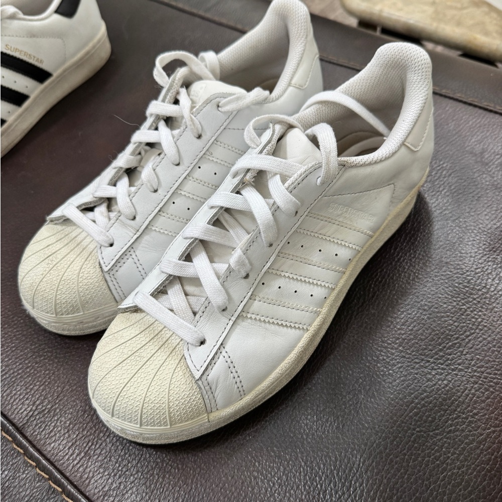 Adidas White Superstar Sneakers, women’s size 7, good condition, no rips